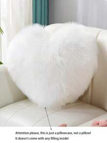 1pc Faux Wool Soft Plush Pink Heart Decorative Throw Pillow Cover, Suitable For Living Room And Bedroom, Soft, Cozy, Non-Shedding, Washable, Foldable And Removable, Can Also Be Used For Sofa, Window Seat, Room Decor