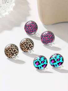 suteyi 1 Pair Of Fashionable Leopard Print Round Earrings For Women, Birthday Gift