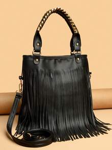 女士托特包，纯色，大容量，时尚商务休闲通勤流苏手提包单肩包，适合购物、钱包、年轻女性、大学生、初学者、上班族。非常适合办公室、大学、工作、商务、通勤、户外活动、旅行和郊游 - 彩色 - 查看 13