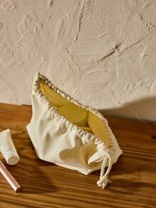 Cirelle 1 Pc White Storage Bag,Canvas Solid Color Inner Bag With Large Capacity,Fashionable And Casual Large Capacity Portable Zipper Makeup Bags,Simple Style , Bedroom Supplies, Dorm Essentials, Living Room Supplies - Beige - View 4