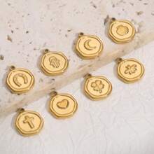 5 piezas de Colgantes redondos, de corazón y de flor de mariposa con baño de oro de 18k de acero inoxidable 304, accesorios de joyería de acero inoxidable para mujer Pendientes DIY