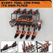 Royalswill Electric Tool Organiser Wall-Mounted, Heavy-Duty Garage Tool Organiser And Storage Rack, Floating Tool Rack Wall-Mounted Tool Storage Rack, 2-Tier Metal Tool Organiser For Garage Workshop - Black - View 3