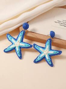 1 Pair Bohemian Style Holiday Rattan Gradient Orange & Blue Handmade Starfish Shaped Fashion Earrings For Women, Suitable For Daily Wear