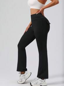 Pantalones deportivos de cintura alta con bolsillos cargo y acampanados, mallas de yoga y fitness que levantan el trasero para mujeres