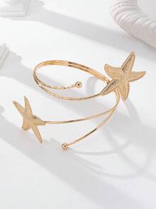 1 件海星臂带女式上臂袖口，海星臂镯夏季海滩风格身体首饰配饰女士 - 金色 - 查看 2
