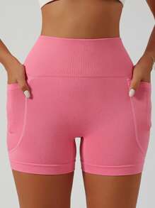 2pcs Women High Waisted Yoga Shorts With Side Pockets, Multicolor