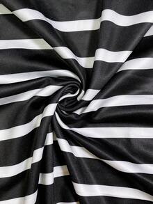 2 pièces Ensemble de t-shirt à col en V à manches courtes et pantalon rayés, pour femmes grandes tailles, pour l'été - Noir - Voir 6