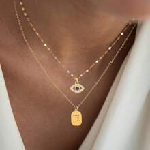 2Pcs/Set New Fashion Block Zodiac Eye Pendants Golden Stainless Steel Lip Choker Chain Layered Necklaces For Women