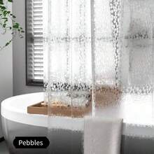 1pc Fashion Pebble 3D Square & Round Star Galaxy EVA Waterproof Odorless Transparent Shower Curtain, Suitable For Bathroom & Entryway, No Hooks Included - Clear - View 8