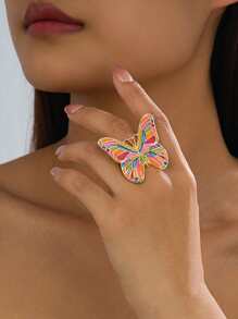 Designer Fashion Vintage Colorful Enamel Butterfly Decorated Pendant, Bracelet, Ring, Earring, Arm Band Jewelry Set, Suitable For Women Beach Vacation Wear, Excellent Gift Choice For Festivals