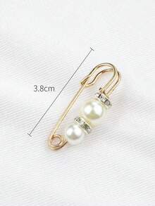 2 件腰带夹、衬衫领夹、珍珠装饰防曝光胸针、女士时尚配饰 - 金色 - 查看 5