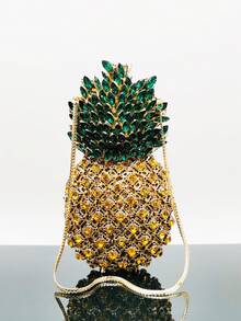 Mini Pineapple Shaped Crystal Evening Clutch, Luxury Fruit Design Party Handbag, Novelty Rhinestone Handheld Bag, Handmade Crystal/Diamond Clutch With Metal Chain, Suitable For Parties And Galas, Exquisite Gift Box Packaging, Makes A Great Gift - Multicolor - View 10