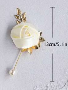 1pc Rose Bud With Metal Decor High-End Brooch, Wish Well For Wedding Or Party - Multicolor - View 5