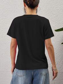 Customizable Cream Yellow Personalized Women's T-Shirt - Add Your Own Photo/Text (Family Photo/Selfie/Slogan/Journal), Design Your Own Custom Printed T-Shirt, Fashionable, Hip-Hop, Unique Women's Clothing, Can Be Given As A Gift To Your Girlfriend, Family, Friends, Children, Unleash Your Design Creativity. - Black - View 7