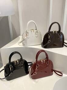 Fashionable Solid Glossy Shell Handbag, Street Commuting Crossbody Bag, Simple Shell Bag For Women, Old Money - Multicolor - View 2