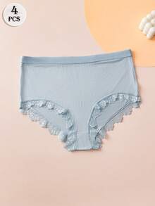 4PCS Lace Pure Bielizna Damska, Średni Stan Wygodne Majtki Casualowe, Wysoka Elastyczność I Przewiewność, Odpowiednie Na Wszystkie Pory Roku. Dostępne W Wielu Kolorach I Jednolitych Kolorach Dla Majtek