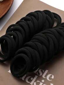 Set de 100 piezas Bandas elásticas sencillas de color negro básico de 4 cm para mujeres y niñas, accesorios para el cabello, sujetadores de coleta, ligas para el cabello, accesorios para el cabello