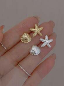 1 paire de boucles d'oreilles à tige avec étoile de mer en faux perle et strass, style classique et européenne et américaine