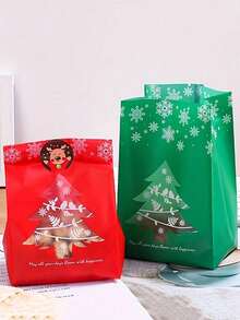 10 Pcs Christmas Packaging Bags - Reusable Christmas Gift Bags For Candy, Chocolate, Biscuit, And Food Storage - Perfect For Christmas Decorations, Party Supplies, And Accessories(Sticker Not Included) - Multicolor - View 3