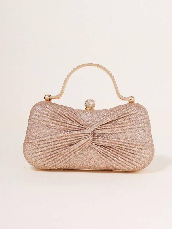 1 pieza Elegante bolso de mano con pliegues tejidos, brillante y lujoso, sofisticado, adecuado para vestidos de noche, vestidos de cóctel, bodas, fiestas, eventos formales, bolso de moda para mujer como regalo