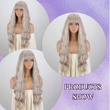 MERISIHAIR Long Silver White Hair Wigs For Women Synthetic Platinum White Wig With Bangs Wavy Costume Cosplay Wig For Girls Daily Use Wear, Halloween & CosplayEssential Festive Atmosphere For Christmas - Tóc vàng tro - Xem 3