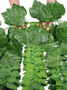 12 件 78.7 英寸塑料人造常春藤绿叶藤蔓悬挂爬山虎假植物藤蔓植物爬山虎叶、绿萝叶藤、西瓜叶藤、海棠叶藤、葡萄叶藤，适用于墙壁花园户外室内婚礼家居装饰、情人节、礼物生日毕业 - 彩色 - 查看 2