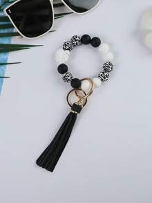 1pc Fashionable Boho-Style Silicone Beaded Keychain - Attractive Leaf Pendant & Colorful Tassel Decor - Perfect Spring/Summer Accessory Gift For Women Car Accessories Bag Charm School Cute Goth Y2k Bag Lanyards With Id Holder Car Accessories Bag Charms Christmas - Multicolor - View 10