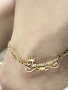 Vòng chân cá nhân hóa với mặt dây chuyền hình vương miện và trái tim, vòng chân khắc tên theo yêu cầu, vòng chân nữ, trang sức thép không gỉ, quà tặng thanh lịch cho Ngày của Mẹ, Ngày Valentine, sinh nhật và tiệc tùng, quà tặng kỳ nghỉ biển, phụ kiện đi biển dành cho nữ. - vàng 2 - Xem 4