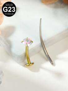Titanium Bauchnabel Piercing Ring mit 1 Stück gekrümmtem Piercing Taper ASTM F136 innengewindelosem Bauchnabelring 14G CZ Ball Bauchnabel Ringe 10mm Steg Körper Piercing Schmuck für Frauen