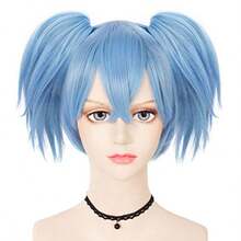 VENDAD-Hair Cap+ Nagisa Shiota Wig Cosplay Blue Wig With Double Ponytails Short Blue Anime Wig For Men Women Boys Girls Cosplay Costume Synthetic Lightblue Hair Pigtails Wigs For Halloween Party - 藍色 - 查看 1