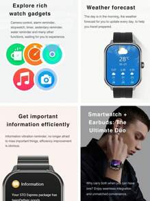 EFFEOKKI EFFEOKKI Smartwatch 2 In 1 Earbuds With Silicone Sleeve BT TWS Earphones Headset Make Answer Call Blood Pressure Sport Smart Watch