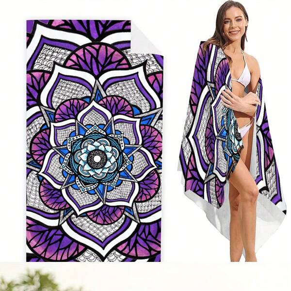1 toalha de praia/toalha de banho/manta com estampa de flor de mandala, macia e confortável, secagem rápida, leve, presente prático para família, colegas de classe e amigos, impressão digital de alta definição, uso versátil para todas as estações, piquenique, acampamento, academia, cobertor especial para presente