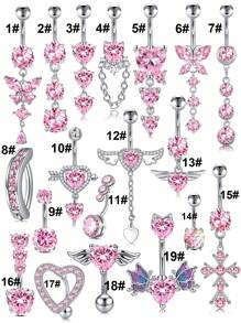 1 Peça Argola para Umbigo Descaída Rosa, Y2K, Joia de Piercing de Umbigo Fofa com Asa, Coração, Borboleta e CZ, 14G, para Mulheres