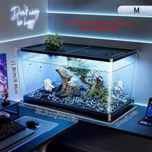 Acuario cubierto para uso doméstico, con alimentador de tortugas, acuario pequeño/mediano transparente para peces de colores, decoración de plantas acuáticas, acuario de escritorio para tortugas