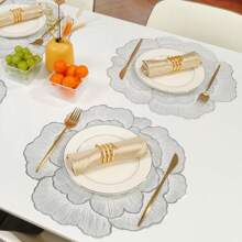 1 pièce/4 pièces/6 pièces/150 pièces Sets de table ronds en PVC style occidental avec motif pivoine, résistants à la chaleur, antidérapants, sets de table décoratifs pour hôtel, restaurant, fête, mariage, festival