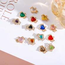 5 piezas de cobre de aleación con incrustación de en forma de corazón con alas, adecuado para hacer collares, pulseras, aretes, llaveros y joyería