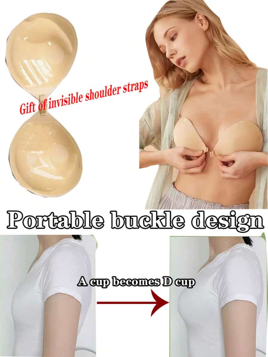 1pc Apricot-Color Thick Padded Invisible Bra Cups, Gather Bust Invisible Bra Stick-On Bras, Strapless For Wedding Dress, Bridal Lingerie