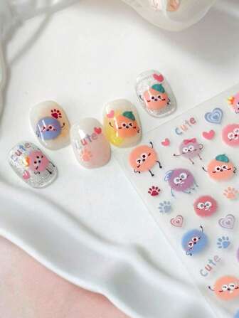 1pc 3D Relief Fluffy Ball Park Nail Art Stickers With Adhesive Backing, Cute Puppy Paw Print