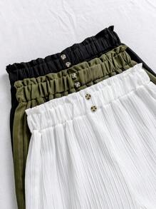 3pcs Girls Casual Solid Color Button Decorated Shorts, Summer