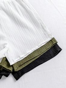 3pcs Girls Casual Solid Color Button Decorated Shorts, Summer