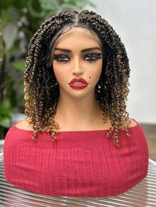 9*6 Lace Wig Braided With Curly Hair Synthetic Fiber Heat Resistant 14 Inch Short Braided Wig For Summer For Women