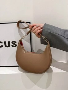 1 chiếc túi đeo vai hình lưỡi liềm bằng da PU màu nâu cà phê, màu trơn tối giản thời trang, thích hợp để mua sắm, ví, văn phòng, trường đại học, công việc, kinh doanh, đi làm, hoạt động ngoài trời, du lịch và dã ngoại, phụ nữ trẻ, sinh viên đại học, người mới bắt đầu và cổ cồn trắng - Màu Khaki - Xem 4