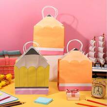 12 个创意铅笔形礼品袋，8.27*5.9*3.15 英寸 返校糖果袋、零食礼品纸袋、生日派对礼品袋、返校礼品盒、铅笔袋、教师答谢礼品袋、铅笔形教师礼品袋、大容量迷你教师礼品袋（带手柄） - 彩色 - 查看 2