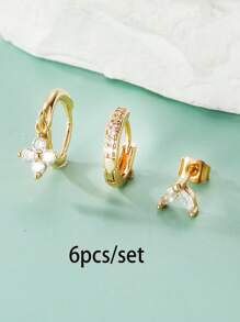 3/6pcs Cubic Zirconia Five Petal Flower Stud Earrings Set For Women Stacking Simple Huggies Cartilage Small Hoop Earring Jewelry