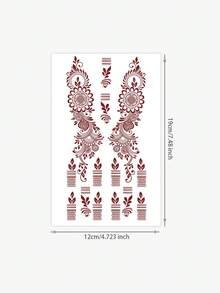 2 件装指甲花图案防水临时纹身贴纸，棕色，适合女性派对装饰和时尚设计 - 棕色 - 查看 5