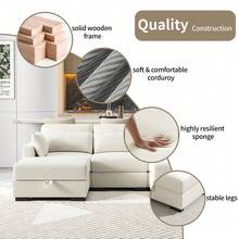 Comanlai – Two-Piece Modular Corduroy Sofa Set – Combinable Sofa Set – Left Single Armchair + Right Single Armchair – Beige - 米色 - 查看 4