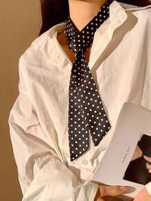 1pc Elegant Polka Dot Satin Skinny Long Scarf, Versatile Accessory For Bags, Shirts, Ribbons, Headbands, Belts, Suitable For Daily Wear, Parties, Photoshoots, Fashion Stylish Women's Rectangular Scarf For Dress - Small Polka Dot Scarf - View 9