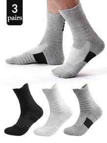 3 pares de meias de basquete Elite masculinas, curtas, cano médio, felpudas e acolchoadas, com absorção de impacto, antiderrapantes, para corrida e treinamento