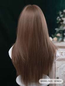 alicegarden 1 合成耐热长直发假发，带刘海，棕色长直发，30 英尺长，纤维制成，时尚假发，自然逼真 - 棕色 - 查看 4