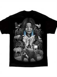 [DGA Native T Shirt] DGA T Shirt, Mother Earth   Moon Wolf Eagle By David Gonzales - 黑色 - 查看 1